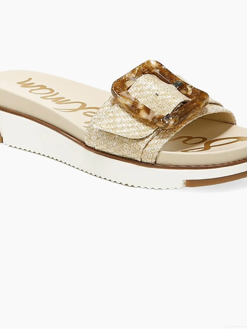 Sam Edelman Natural Woven Slide Sandal with Tortoiseshell Buckle